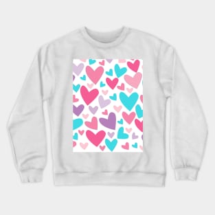 Pink, Turquoise Blue, and Purple Abstract Hearts Pattern Crewneck Sweatshirt